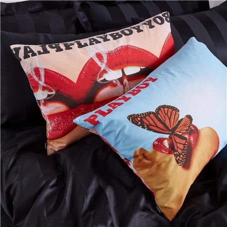 Playboy Iconic Covers Paire de taies d'oreiller réversibles Bleu Rouge