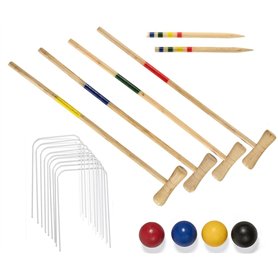 Ensemble de croquet en bois pour 4 joueurs – Jeu de jardin traditionnel pour enfants et adultes – Comprend des maillets