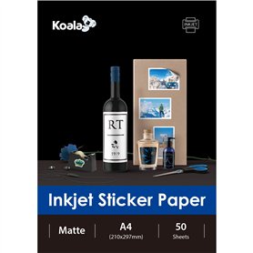 KOALA Papier photo auto-adhésif à jet d'encre Blanc Mat Impression d'étiquettes A4 50 feuilles