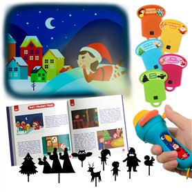 Nene Toys Livre de Contes de Noël Interactif avec Projecteur & Marionnettes d’Ombres - Histoires Magiques & Kit de Théâtre pour