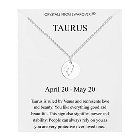 Philip Jones Collier de Disque de Signe Astrologique du Zodiaque Taureau créé avec des Cristaux de Zircondia®