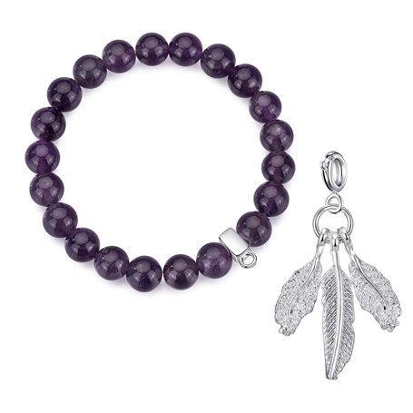 Philip Jones Bracelet à Breloques Plumes améthyste et Pierres précieuses