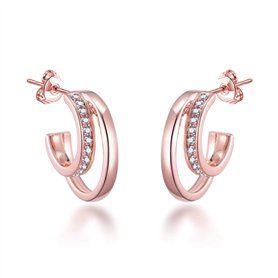 Boucles d'oreilles doubles créoles ouvertes plaquées or rose créées avec des cristaux Zircondia®