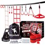 Ninja Parcours d’Obstacles de Jardin pour Enfant - 10 Obstacles durables et 15m Slackline - Équipement de Jeu extérieur pour Fil