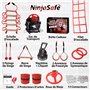 Ninja Parcours d’Obstacles de Jardin pour Enfant - 10 Obstacles durables et 15m Slackline - Équipement de Jeu extérieur pour Fil