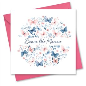 Absolutely Yours Carte de fête des Mères pour maman. Motif papillon rose et bleu. Carte avec enveloppe assortie (150 x 150 mm