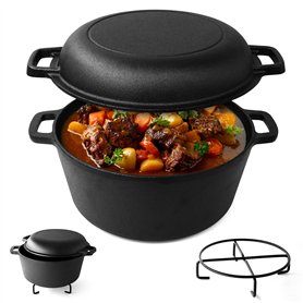 Joeji's Kitchen marmite en fonte 4.7L cocotte a pain présaisonné couvercle de 1.75L adapté au four et à tous les types de cuisso