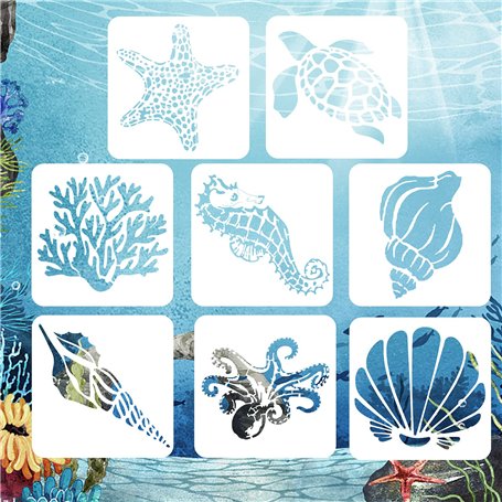 AvoDovA 8 pièces Pochoirs de peinture de Créatures Marines