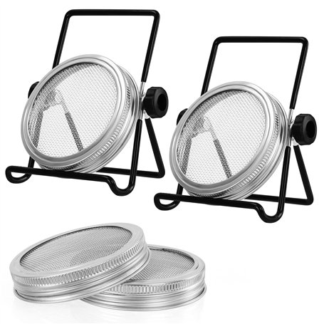 Belle Vous Kit de Germoire à Graine 6 Pièces - 4 Couvercles en Acier Inoxydable et 2 Supports - Kit Germination Graine pour Pots