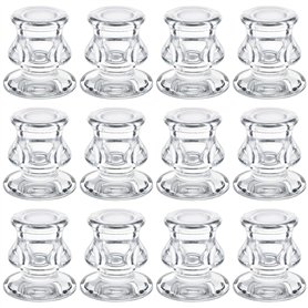 Belle Vous Lot de 12 Bougeoirs en Verre Transparent - Ensemble de Chandelier Verre Élégants - Décoration de Centre de Table pour
