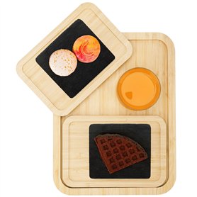Belle Vous Lot de 3X Plateau Bambou - 2 Petits & 1 Grand Plateau Bois - Plateau de Service Bois de Bambou pour Buffets
