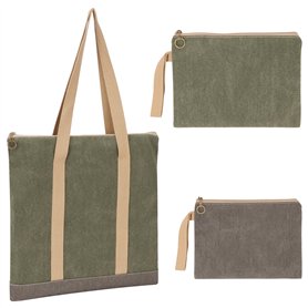Belle Vous Lot de 3 Sacs à Fermeture Éclair Gris et Verts - Pochettes de Rangement de Différents Formats avec Poignées - Sacoche