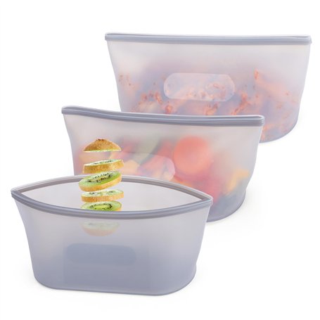 BELLE VOUS Lot de 3 Sacs de Conservation en Silicone - Sac Congélation Réutilisable - Boite Congelation Alimentaire Zippé 750ml