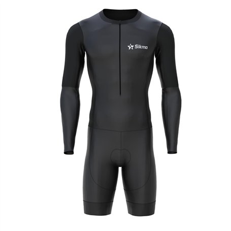Sikma Combinaison de triathlon à manches longues pour homme en maille respirante rembourrée avec réflexion haute visibilité et b