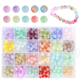 480pcs Colorées Perles Rondes en Verre