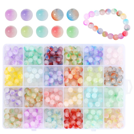 480pcs Colorées Perles Rondes en Verre