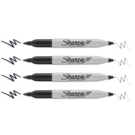 Sharpie Lot de 4 marqueurs permanents à double pointe | Pointe fine et ultra fine | Noir | Dans un sac en plastique
