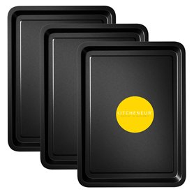Essentials Lot de 3 plaques de cuisson 32 cm – Moule anti-adhésif – Passe au lave-vaisselle et facile à nettoyer KITCHENEUR®