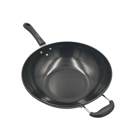 Hilltop Supplies Wok à fond plat en acier au carbone de 32 cm