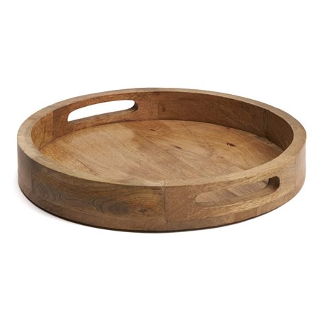 Hazelton Oaks Plateau de service rond en bois avec poignées