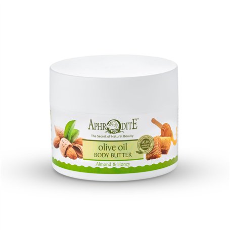 Aphrodite Beurre corporel apaisant à l'amande et au miel. Beurre corporel enrichi en huile d'olive biologique (200 ml / 6