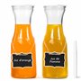 Winter Shore Bouteille Verre 1L avec Couvercles [Lot de 2] - Carafe Verre Bouchon en Acrylique avec Étiquettes Ardoise & Marqueu