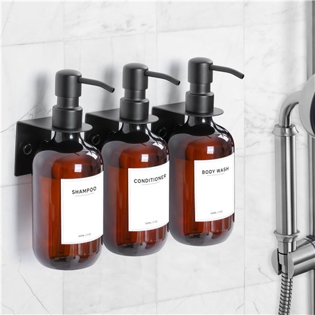 Winter Shore Distributeur Savon Mural [Lot de 3] - Distributeur Shampoing et Gel Douche Ambrés de 500 ML avec Pompe - Distribute