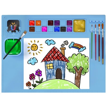 Winter Shore Tapis Peinture Silicone Bleu - Set Peinture SIlicone avec Pot Magnétique Pliable