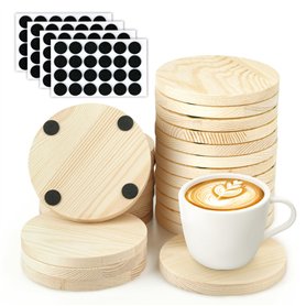 Winter Shore Dessous de Verre Bois Brut 100 mm [Lot de 24] - Rondelles Bois Naturelle pour Boissons