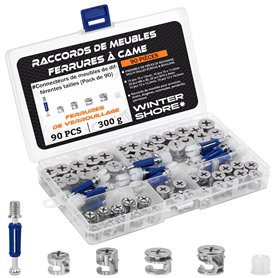 Winter Shore Vis Assemblage Meuble de Tailles Assorties [Lot de 90] - Ferrures d'Assemblage & Verrouillage 3-en-1 pour Meubles -
