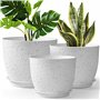 Winter Shore Pots de Fleurs Exterieur & Intérieurs (Lot de 3) - Pot de Fleur Blanc Moucheté Durables avec Trous de Drainage & So
