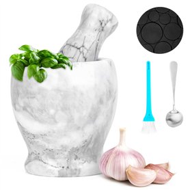 Winter Shore Ensemble Mortier Pilon Cuisine en Marbre - Mortier Cuisine avec Bol Broyeur Gris en Pierre de 10 x 10