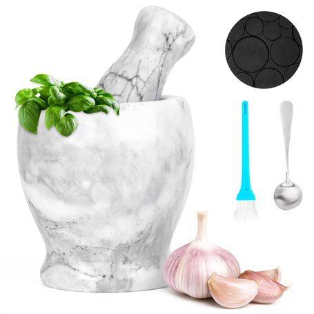Winter Shore Ensemble Mortier Pilon Cuisine en Marbre - Mortier Cuisine avec Bol Broyeur Gris en Pierre de 10 x 10