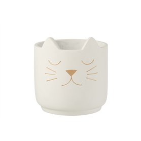 J-Line by Jolipa Cache-Pot Chaton en Ciment Blanc et Or de Grande Taille
