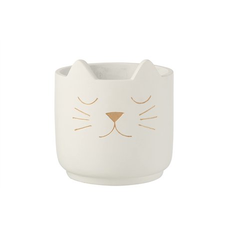 J-Line by Jolipa Cache-Pot Chaton en Ciment Blanc et Or de Grande Taille