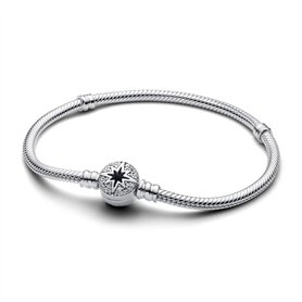 PANDORA Moments 593584C01-17 Bracelet à maille serpent avec fermoir étoile polaire en argent sterling et oxyde de zirconium Comp