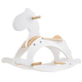Mamabrum Cheval à Bascule en Bois - Jouet Balançoire Blanc Classique pour Enfants 1+ an