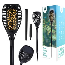 FOREVER Torche de Jardin à LED alimentée par l'énergie Solaire/Lampe d'extérieur pour Chemin de Jardin / 33 LED / IP65 / 10 cm d