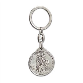 Avisa Porte-clés en acier inoxydable - 'St.Christopher / St.John Paul II' (Argent) - Double-face 'V2'
