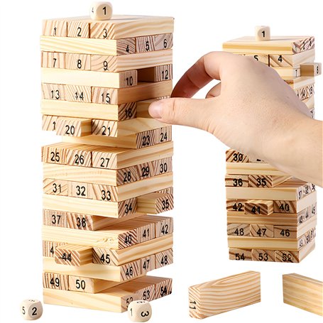 Retoo Tour mobile empilable Jeu d'adresse pour toute la famille Balance Tower fabriqué en bois non traité 54 pièces Convient à p