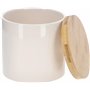 KOTARBAU® Pot de fleurs cylindrique en céramique Blanc Ø 13 cm avec base en bambou, Pot décoratif pour plantes d'intérieur et d'