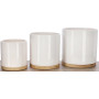 KOTARBAU® Pot de fleurs cylindrique en céramique Blanc Ø 13 cm avec base en bambou, Pot décoratif pour plantes d'intérieur et d'