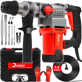 Delphi SDS Plus Marteau perforateur 2200 W avec 3 fonctions Marteau de démolition Perceuse Marteau burineur avec mallette de 2