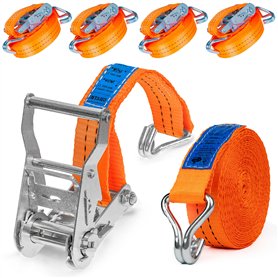 INTAKO - Sangle à Cliquet 6m 2000kg 35mm - Lot de 4 - Sangles D'arrimage avec Crochet Securises pour Moto Remorque