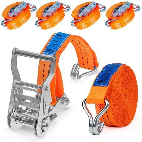 INTAKO - Sangle à Cliquet 6m 2000kg 35mm - Lot de 4 - Sangles D'arrimage avec Crochet Securises pour Moto Remorque