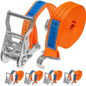 INTAKO Sangle à Cliquet 4m avec Crochet - 2000kg x 35mm - Lot de 4 - Sangles d'arrimage pour Moto Remorque
