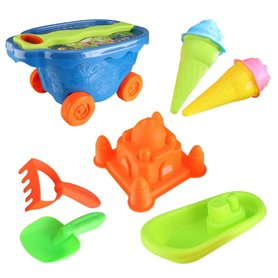 MONKEY GYM Jouet de plage en forme de bac à sable Râteau Bateau Pelle Jouet pour enfants Brouette Max Bleu