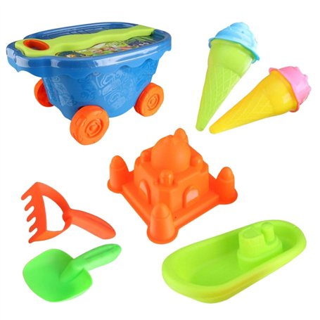 MONKEY GYM Jouet de plage en forme de bac à sable Râteau Bateau Pelle Jouet pour enfants Brouette Max Bleu