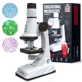 Maxlife Microscope Enfant MXMS-100 – Experiences Scientifiques Enfants - Kit Microscope avec Verrerie et Matériel de Laboratoire