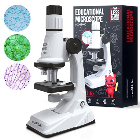 Maxlife Microscope Enfant MXMS-100 – Experiences Scientifiques Enfants - Kit Microscope avec Verrerie et Matériel de Laboratoire